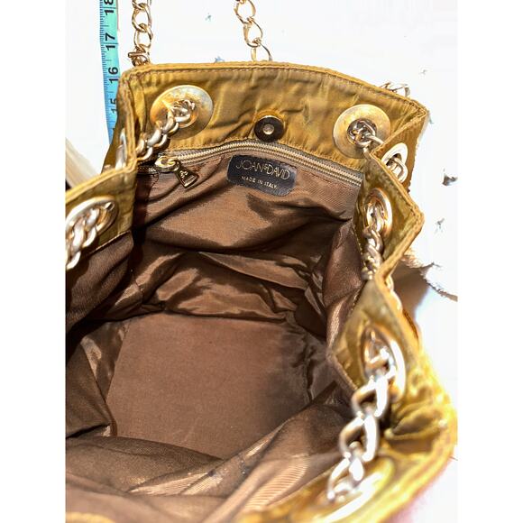 VINTAGE JOAN & DAVID LARGE OLIVE QUILTED PARACHUTE BAG SIDE POCKETS CHAIN STRAP - Picture 8 of 8